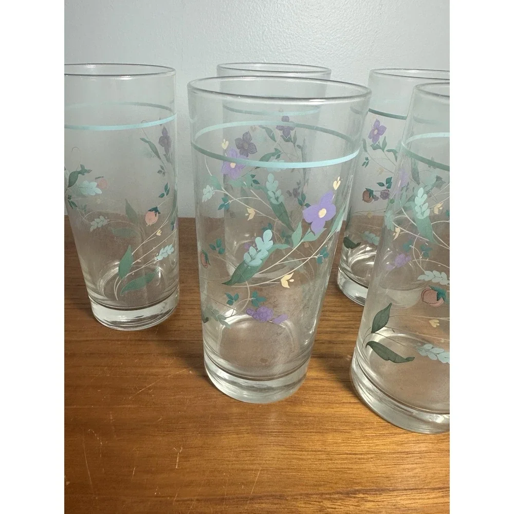 6 Pfaltzgraff April Tumblers Water Tea Drinking Glasses Dainty Floral 14 Oz
